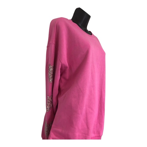 heart shaped glitter patch embroidered sleeves pink sweatshirt size XL brand new - Picture 5 of 14